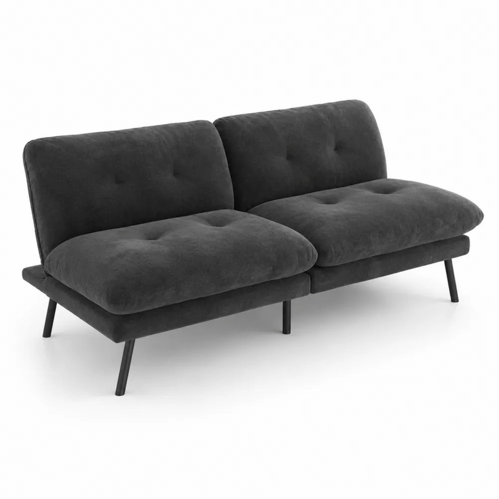 Divano letto in velluto nero, 180x90x85 cm