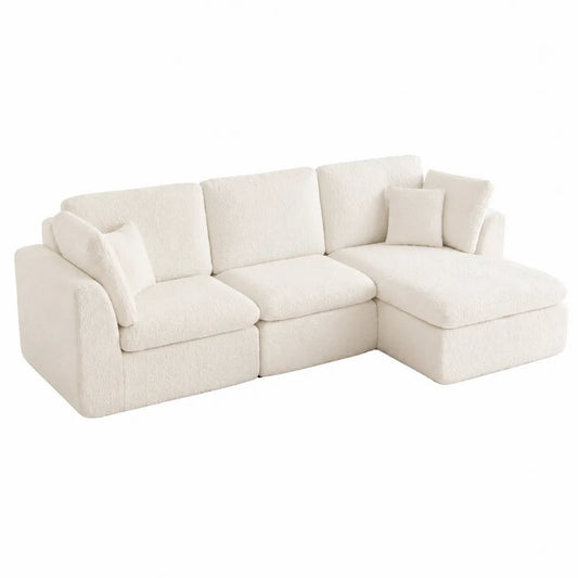 Divano componibile a L tessuto Bouclé Bianco con chaise longue