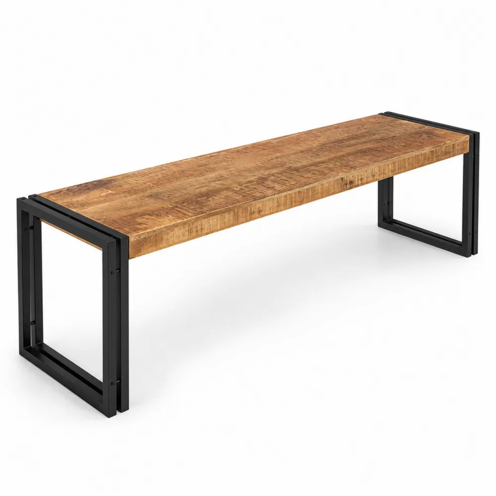 Panca in legno di mango e metallo nero 130x40x45 cm