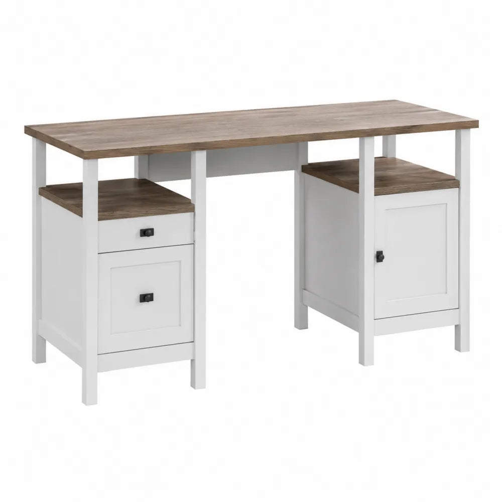 Scrivania in Legno e MDF con Cassetti e Armadietti Bianco e Marrone 120x75x50 cm
