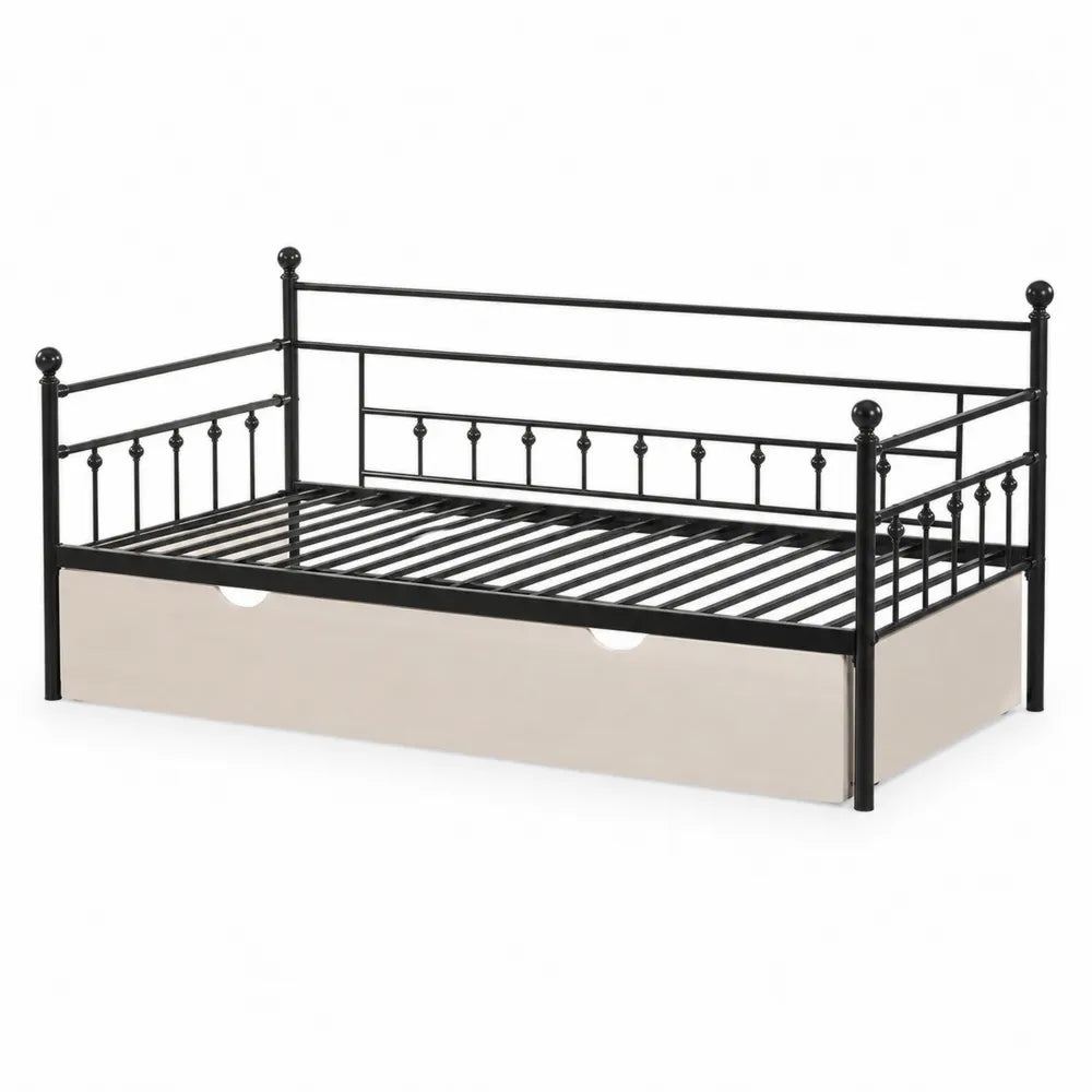 Letto in Metallo Nero con Cassetto Estraibile