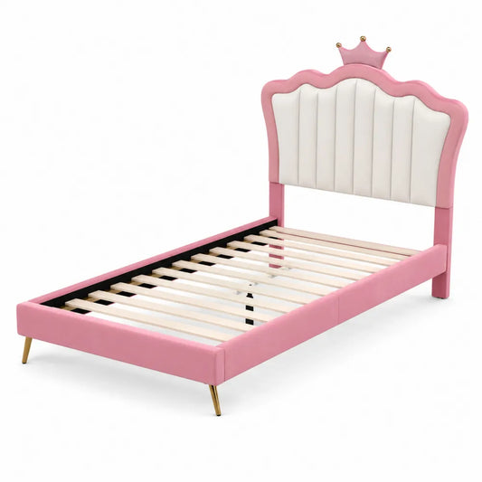 Letto per Bambini in Legno e Pelle PU 90x200 cm con Testiera a Corona